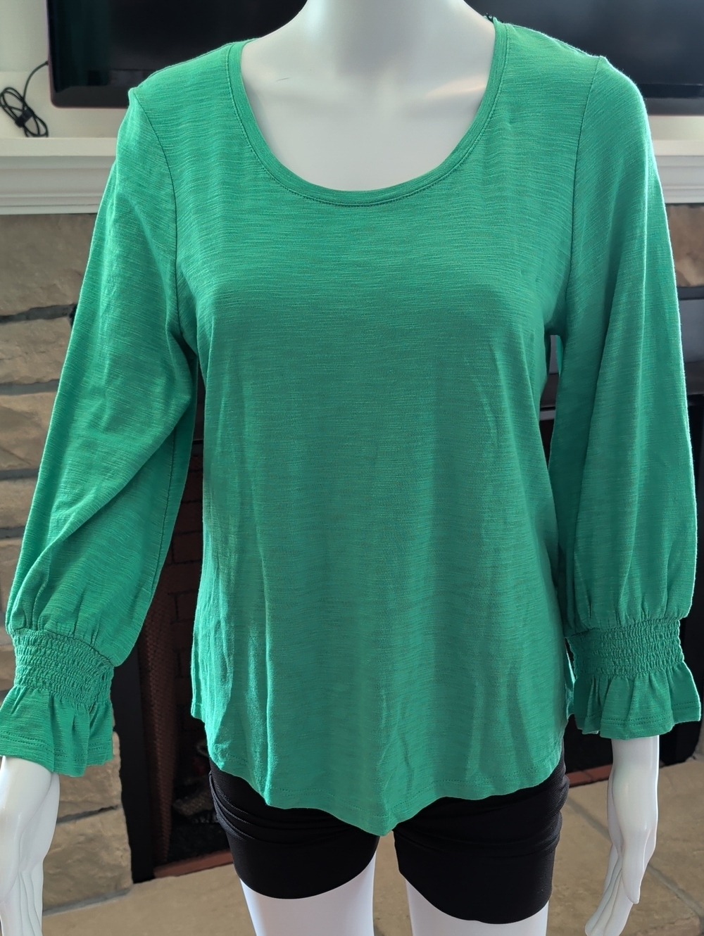 Chico's Teal Green Scoop Neck Long Sleeve Top